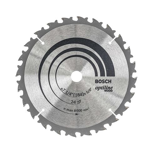 Hoja de sierra circular Optiline Wood ø184, orificio de 5/8 ", 1,5 mm de espesor, 24 dientes con antiretroceso