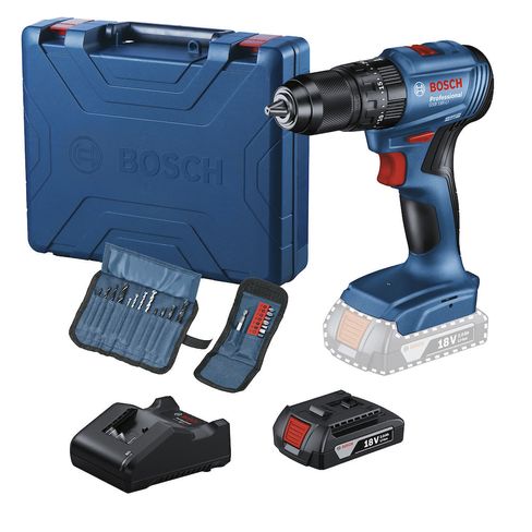 Taladro percutor 1/2" Bosch GSB 185-LI 18V 1 bat, 23 acc y maletín